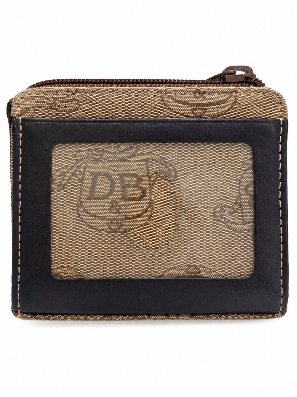 Vintage Dooney & Bourke Monogram Canvas Zip Coin Purse ID Card Holder